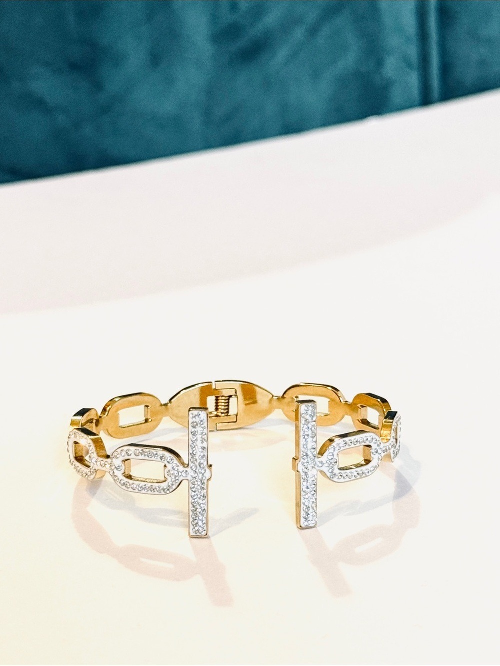 GLAM Gold Crystal Link Luxe Hinge Bangle Bracelet | NWT